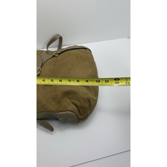 Vtg Dimensions Suede Boho Shoulder Bag Brown Leather Trim Minimalist 80s 90s USA - Picture 8 of 13